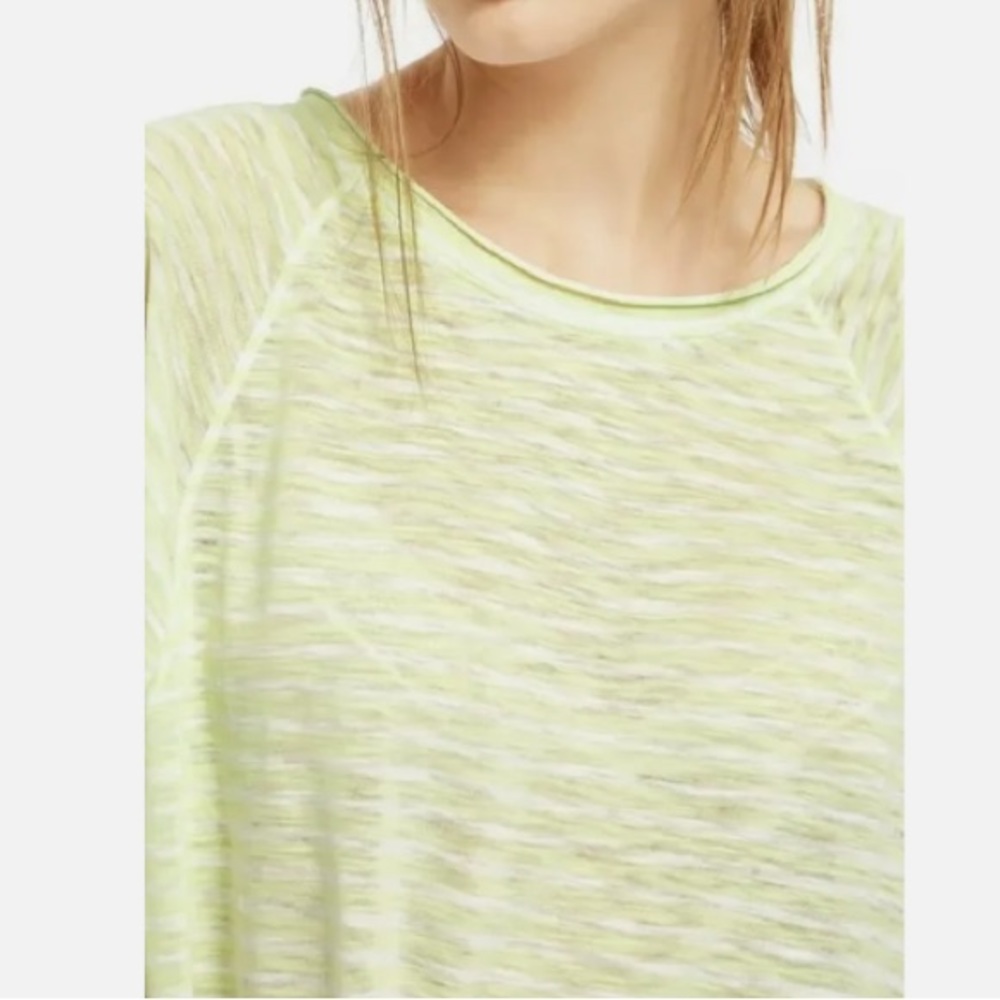 We the Free Free People Halo Cap Sleeve T-Shirt Stripe Neon Lime Combo - Picture 2 of 15
